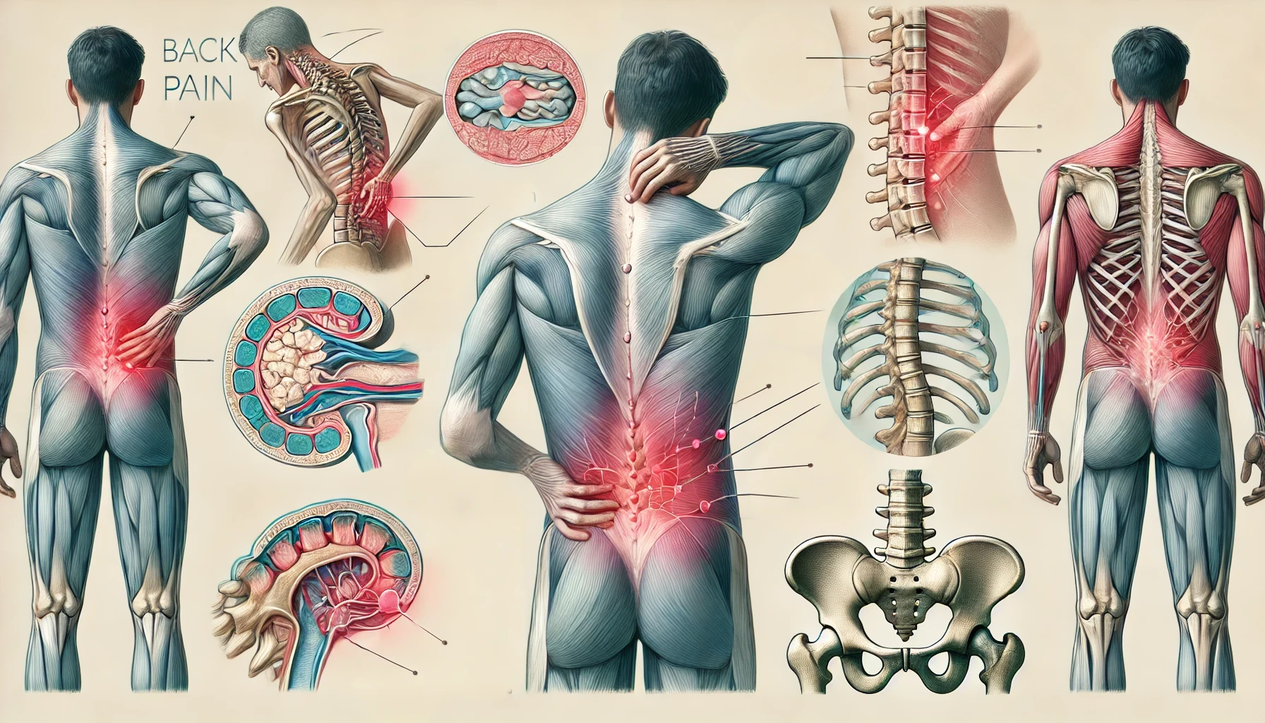 Illustration af forskellige typer lændesmerter