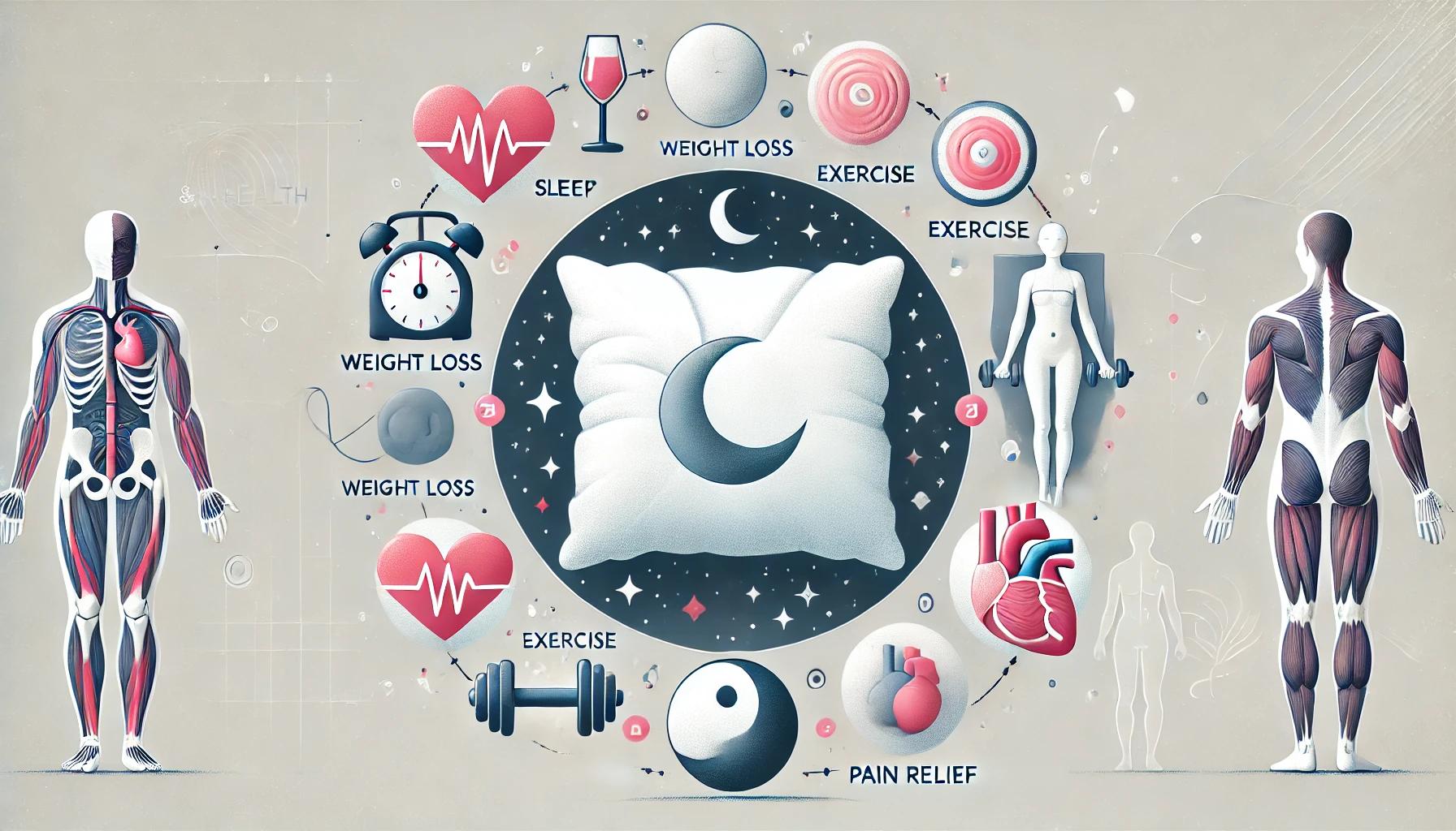 Illustration af søvns effekt på træning, vægttab og smerte